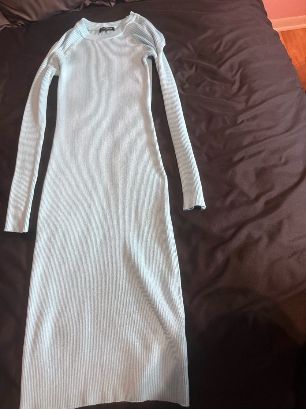 Fashion Nova Light Blue Ribbed Long Sleeve Maxi Dress